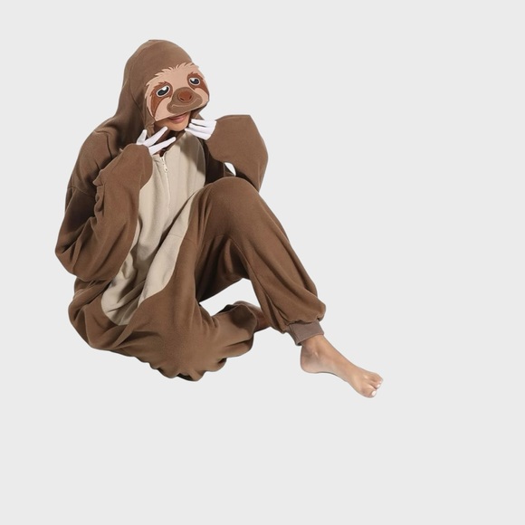 Adult Unisex Sloth Jumpsuit Cosplay Costume Animal Homewear Sleepwear Size L - Picture 8 of 17